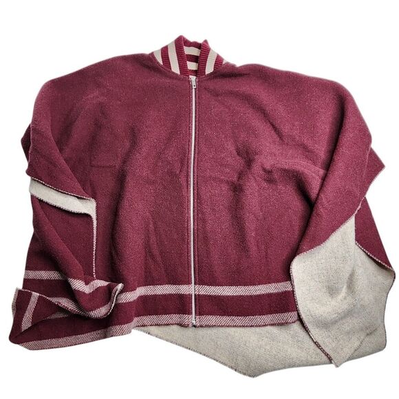 RAG & BONE Maroon Varsity Full Zip Wool Poncho Cape $450 One Size - Picture 1 of 9